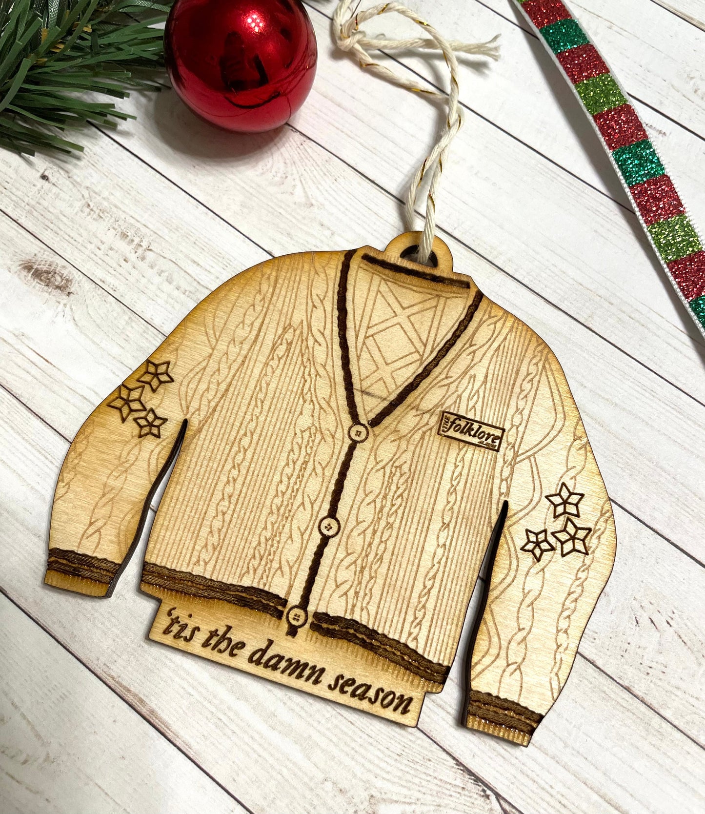 Folklore Ornament - Taylor Swift Ornament - Tis The Damn Season Ornament - Cardigan Ornament