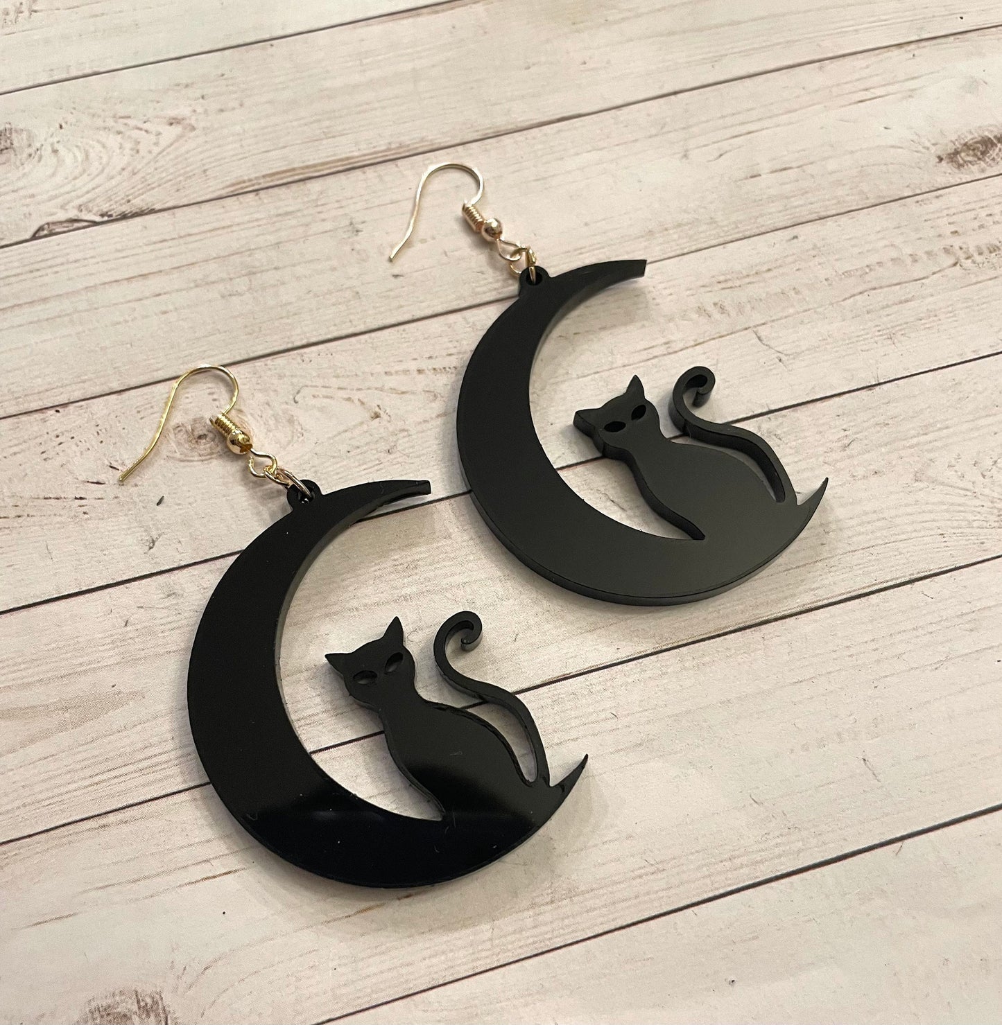 Cat Earrings - Spooky Earrings - Halloween Earrings - Witchy Earrings - Witch Earrings - Moon Earrings