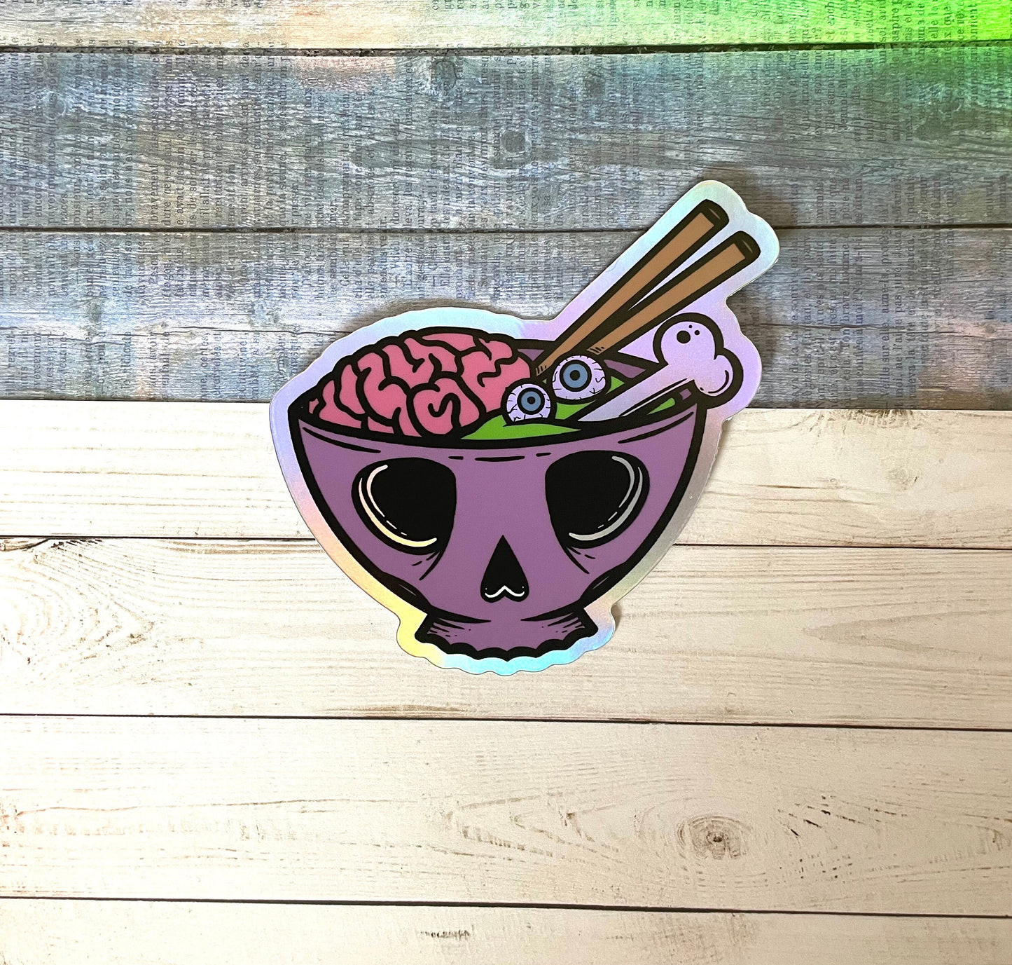 Noodle Bowl Sticker - Holographic Sticker - Skull Sticker - Halloween Sticker