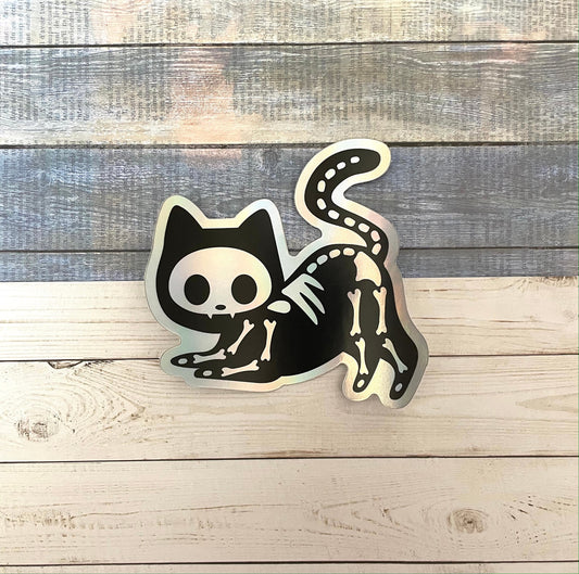 Cat Sticker - Skeleton Cat Sticker - Halloween Sticker - Holographic Sticker