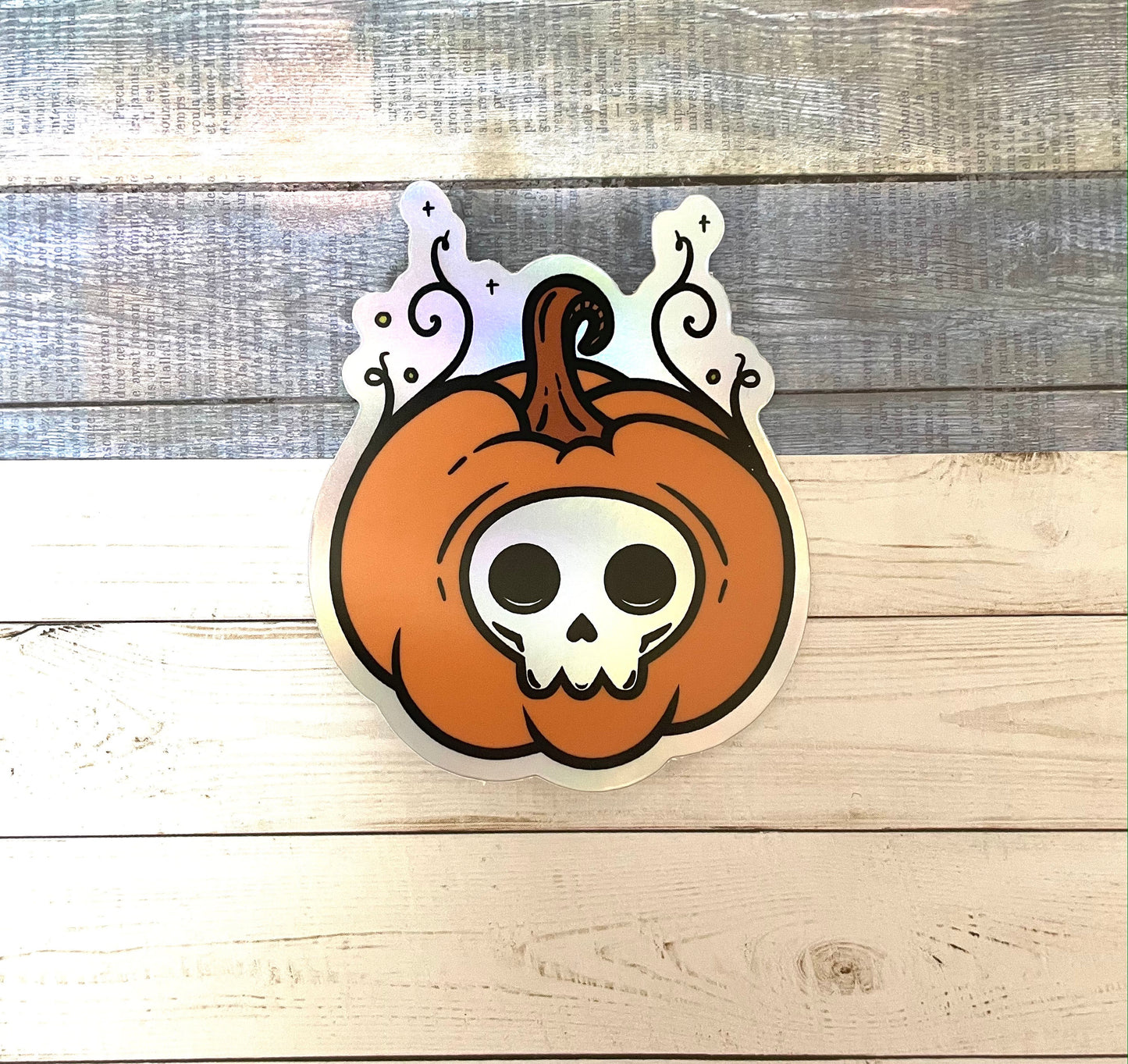 Halloween Sticker - Pumpkin Sticker - Skull Sticker - Holographic Sticker