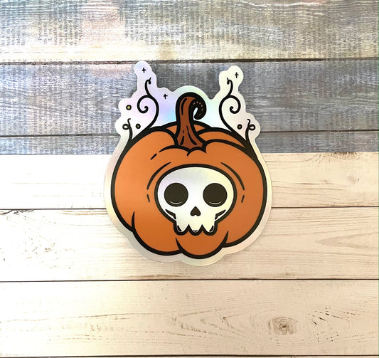 Halloween Sticker - Pumpkin Sticker - Skull Sticker - Holographic Sticker